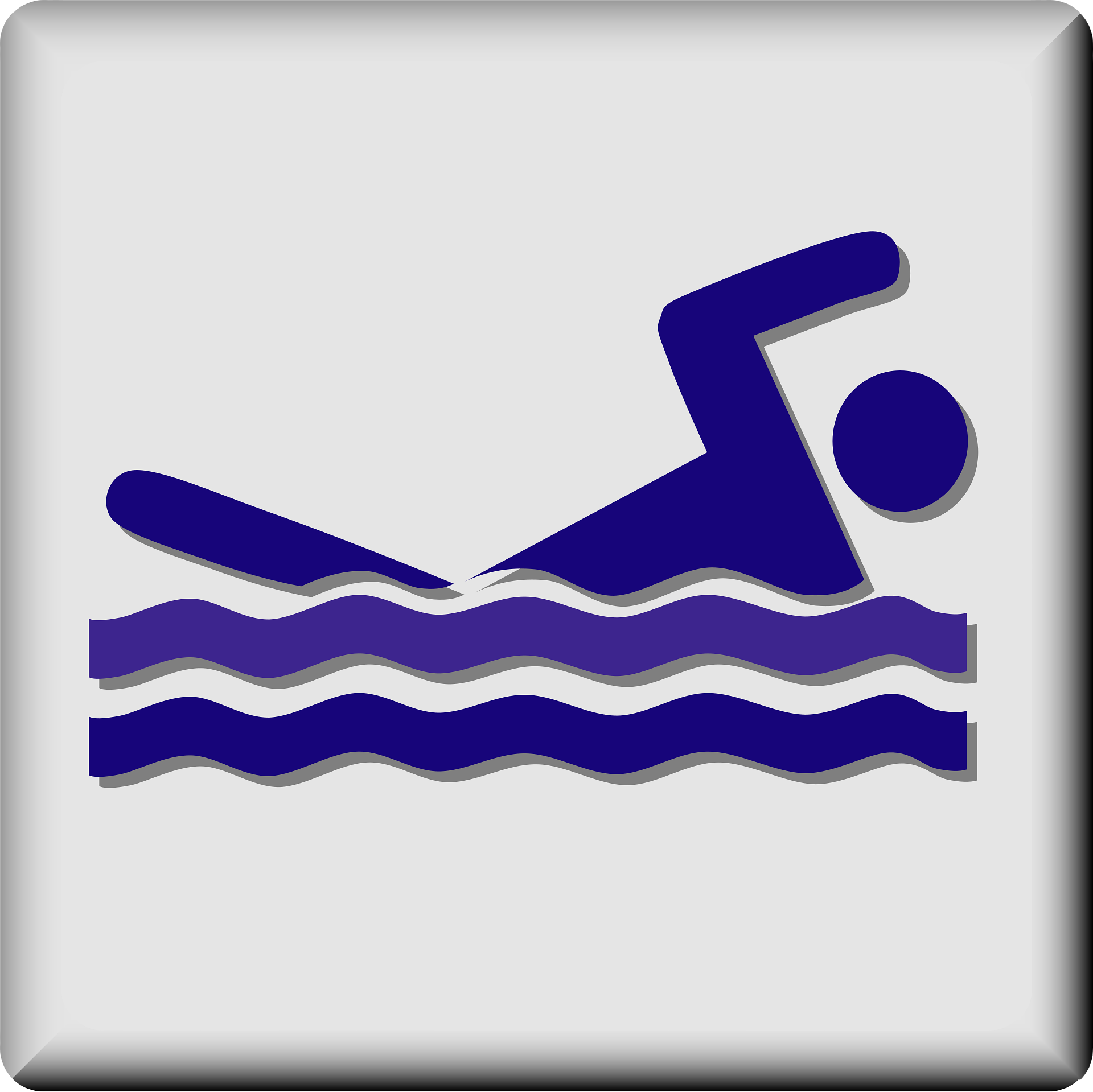 Universal swimming icon showing a blue figure doing the front crawl above two wavy lines.